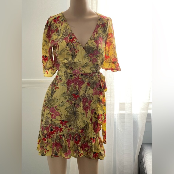 Zara Dresses Zara Yellow Floral Wrap Dress Poshmark